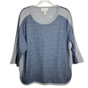 Cathy Daniels Womens 2X Blue Gray Metallic Lurex Knit 3/4 Sleeve Top